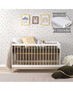 Berço Alecrim com Colchão Branco/carvalho