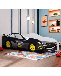 Conjunto Cama Carro Infantil Morcego Com Proteção Lateral Mdf Com Colchão - Preto