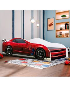 Conjunto Cama Carro Infantil Aranha Com Proteção Lateral Mdf Com Colchão - Vermelho