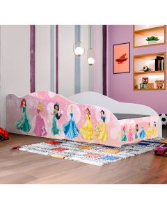 Conjunto Cama Carro Infantil Personagens Com Proteção Lateral Mdf Com Colchão - Rosa
