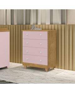 Comoda Lara 4 Gavetas Nature / Rose