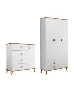 Conjunto Jujuba Roupeiro E Comoda Em Mdf Nature / Branco