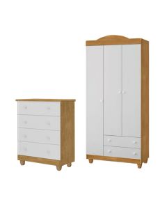 Conjunto Comoda Lara E Guarda Roupa Lara Em Nature / Branco