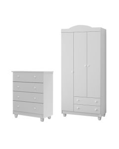 Conjunto Comoda Lara E Roupeiro Lara Em Mdf Branco