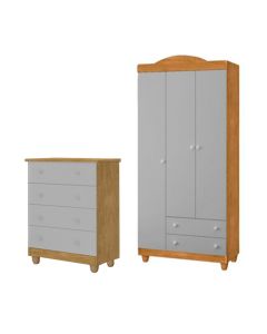 Conjunto Comoda Lara E Roupeiro Lara Em Mdf Nature / Cinza