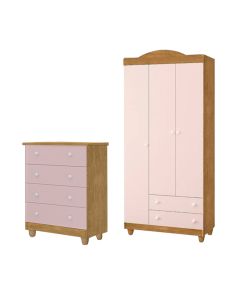 Conjunto Comoda Lara E Roupeiro Lara Em Mdf Nature / Rose