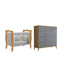 Conjunto Comoda Jujuba e Berço Mini Cama Alvin Nature/Cinza