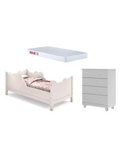 Cama Infantil Juvenil Nuvem Colchão Branco com Comoda Lara Branco