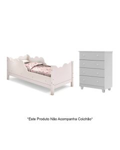 Cama Infantil Juvenil Nuvem Branco com Comoda Lara Branco