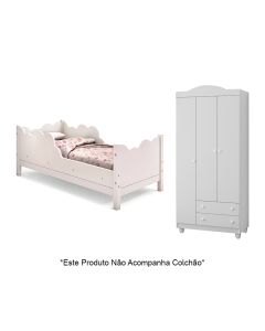 Cama Infantil Juvenil Nuvem Branco com Guarda Roupa Lara Branco