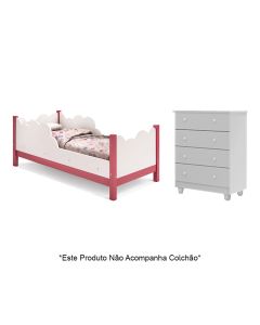 Cama Infantil Juvenil Nuvem Branco/rosa com Comoda Lara Branco