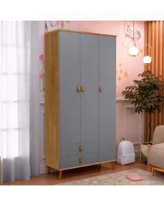 Guarda Roupa Jujuba 3 Portas E 2 Gavetas Em Mdf Cinza/Nature