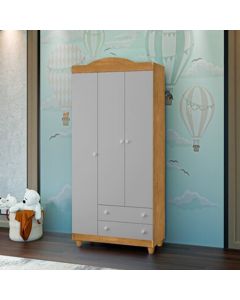 Guarda Roupa Lara 3 Portas E 2 Gavetas Em Mdf Nature / Cinza